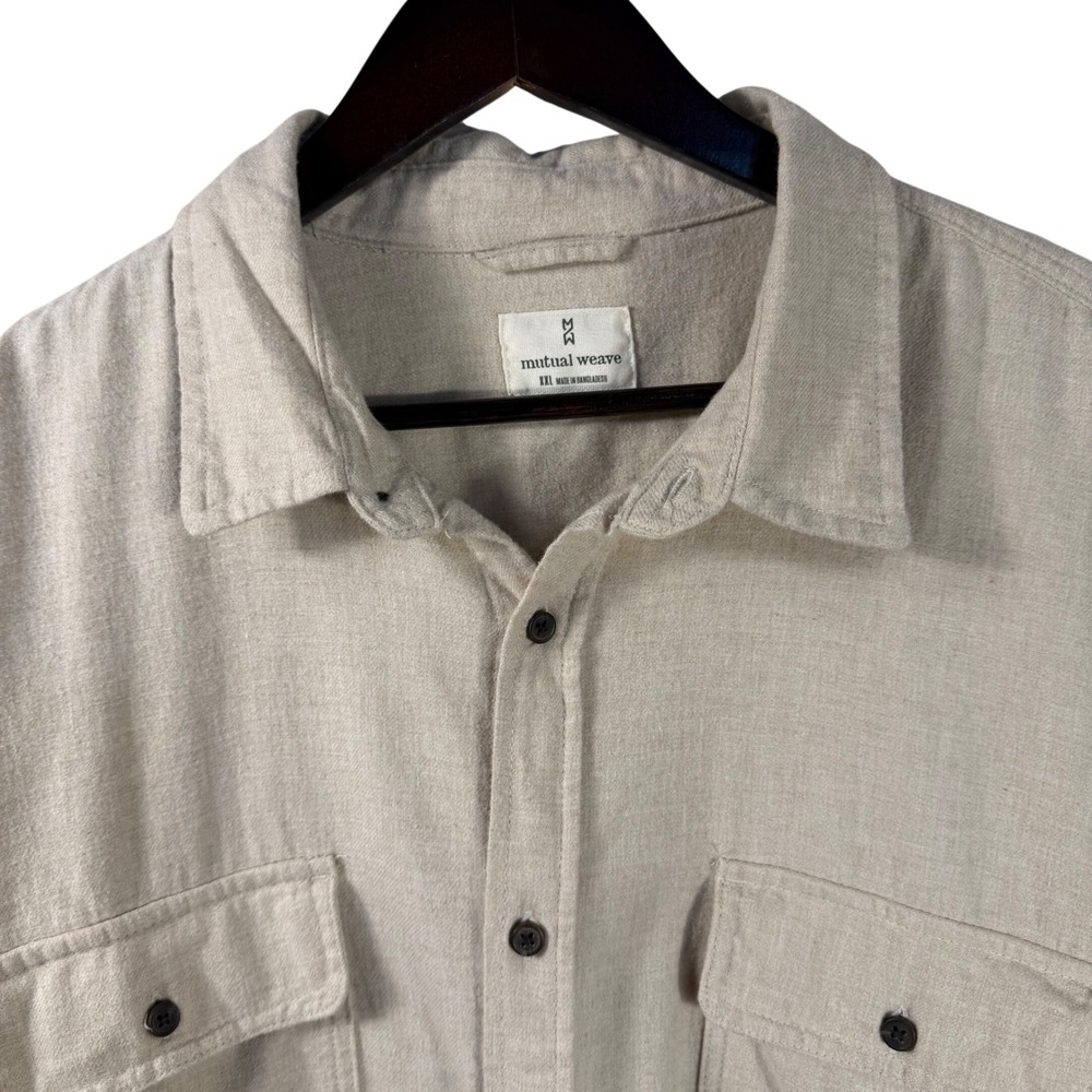 Mutual Weave Beige Button Up Shirt Men's XXL Long Sleeve Woven 100% Cotton - Picture 2 of 13